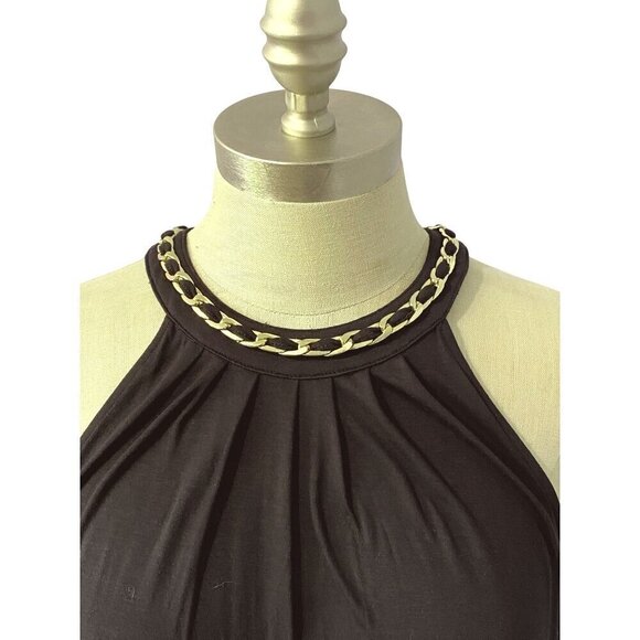 Cable & Gauge Black Knit Top with Gold Chain Round Neckline Women's Medium NWT - Picture 2 of 11